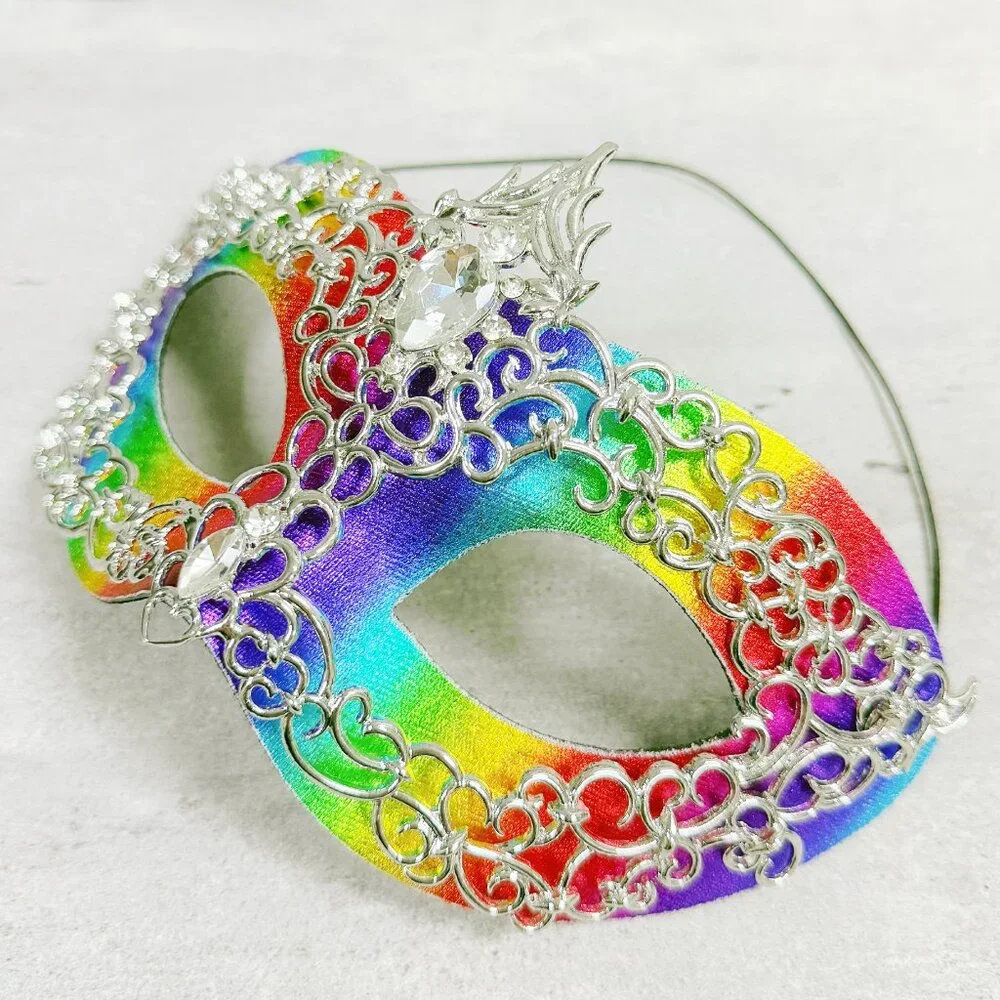 2 in 1 rainbow mask, Masquerade party wedding, silver rainbow mask, Party mask